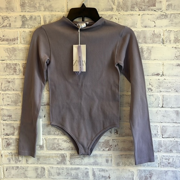 Zara Women's Bodysuit L/S Limitless Contour Ribbed Open Back Purple Sz M-L NWT - Picture 1 of 9